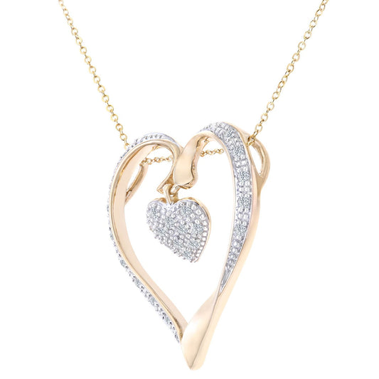 9ct Gold Round 1/4ct Diamond Heart Pendant Necklace 18 inch - PP0AXL3057Y