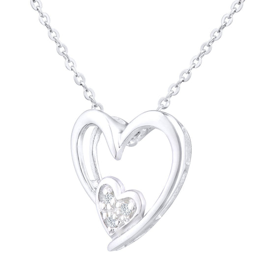 9ct White Gold Round 1.5pts Diamond Heart Charm Necklace 18 inch - PP0AXL3110W