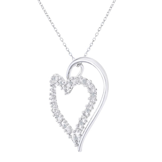 9ct White Gold Round 5pts Diamond Heart Pendant Necklace 18 inch - PP0AXL3175W