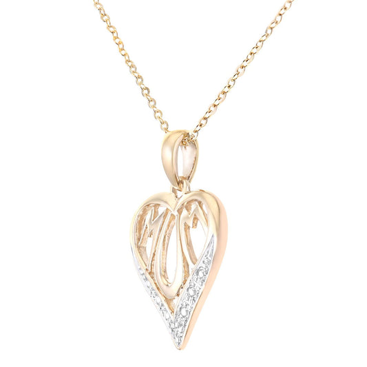 9ct Gold Round 0.5pts Diamond Mum Heart Pendant Necklace 18 inch - PP0AXL3184Y