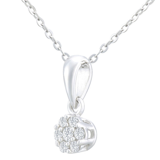 9ct White Gold 5pts Diamond Cluster Pendant Necklace 18 inch - PP0AXL3447W