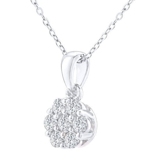 9ct White Gold Round 20pts Diamond Cluster Pendant Necklace 18" - PP0AXL3450W