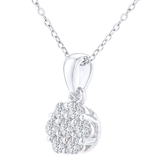 9ct White Gold Round 20pts Diamond Cluster Pendant Necklace 18" - PP0AXL3450W