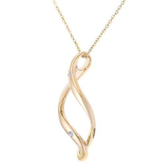 9ct Gold Round 5pts Diamond Twist Pendant Necklace 18 inch - PP0AXL3518Y