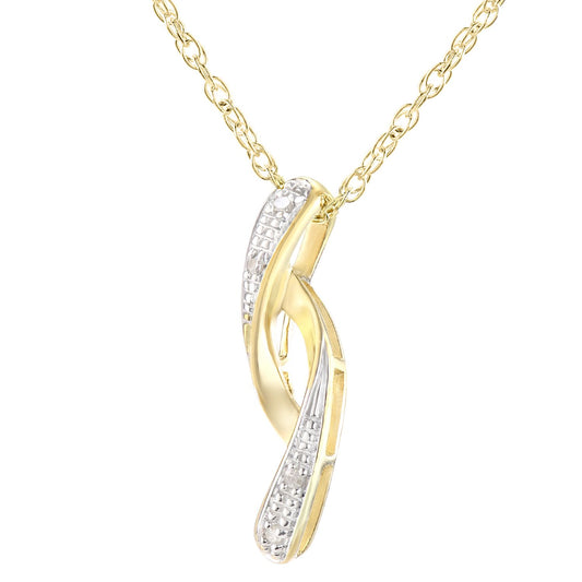 9ct Gold Round 1.6pts Diamond Twist Pendant Necklace 18 inch - PP0AXL3526YW
