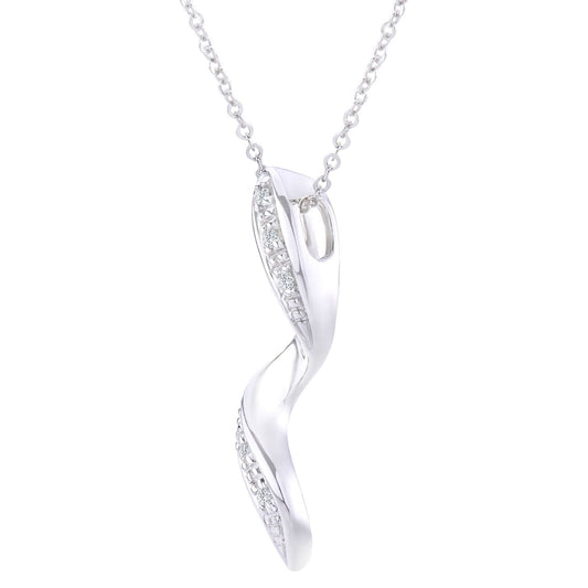 9ct White Gold Round 2pts Diamond Twist Pendant Necklace 18 inch - PP0AXL3579W