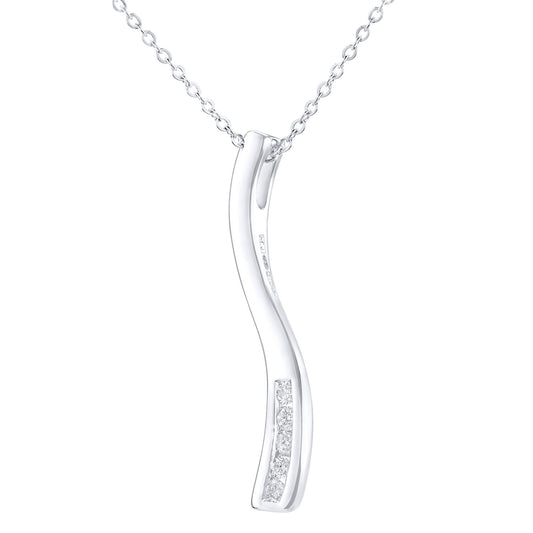 9ct White Gold Round 5pts Diamond Stick Pendant Necklace 18 inch - PP0AXL3611W