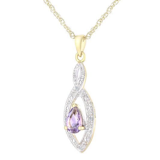 9ct Gold Diamond Pear 0.38ct Amethyst Teardrop Necklace 18" - PP0AXL3616YAM