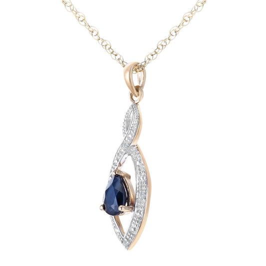 9ct Gold 1.5pts Diamond Pear 0.6ct Sapphire Teardrop Necklace 18" - PP0AXL3616YSA