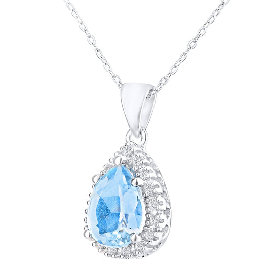 9ct White Gold Diamond Pear Blue Topaz Teardrop Necklace 18" - PP0AXL3820WBT
