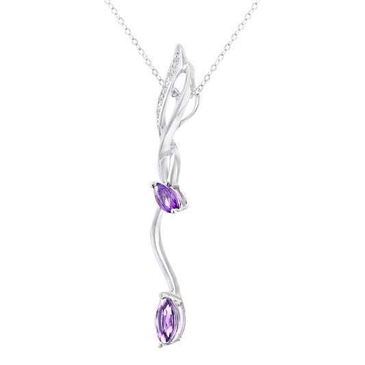 9ct White Gold Diamond Marquise Amethyst Stick Necklace 18" - PP0AXL3848WAM