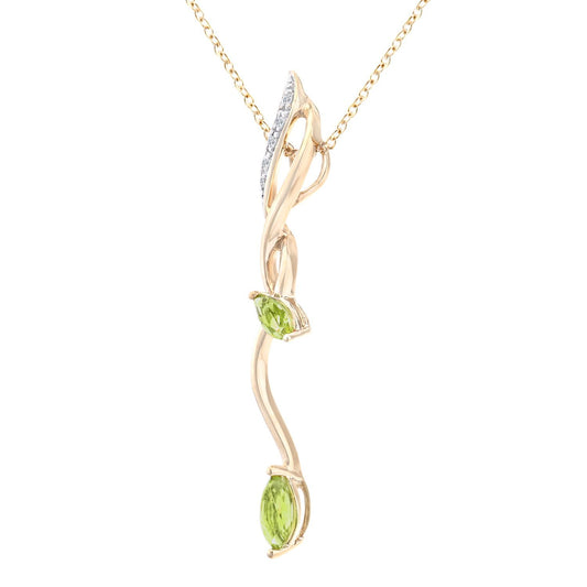 9ct Gold 2pts Diamond Marquise 0.41ct Peridot Stick Necklace 18" - PP0AXL3848YPD