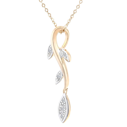 9ct Gold Round 2pts Diamond Leaf Pendant Necklace 18 inch - PP0AXL3884Y