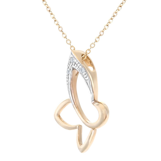 9ct Gold Round 1pts Diamond Butterfly Charm Necklace 18 inch - PP0AXL3944Y