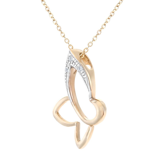 9ct Gold Round 1pts Diamond Butterfly Charm Necklace 18 inch - PP0AXL3944Y