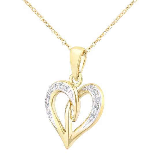 9ct Gold Round 5pts Diamond Heart Pendant Necklace 18 inch - PP0AXL4240Y