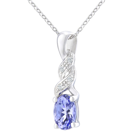 9ct White Gold Diamond Oval 1/2ct Tanzanite Twist Necklace 18" - PP0AXL4248WTanz