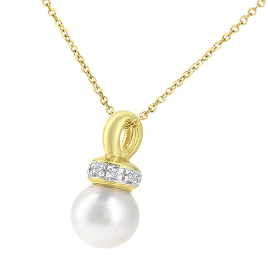 9ct Gold Diamond Pearl 6.5mm Pacifier Dummy Charm Necklace 18" - PP0AXL4352YPRL