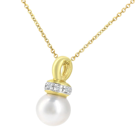 9ct Gold Diamond Pearl 6.5mm Pacifier Dummy Charm Necklace 18" - PP0AXL4352YPRL