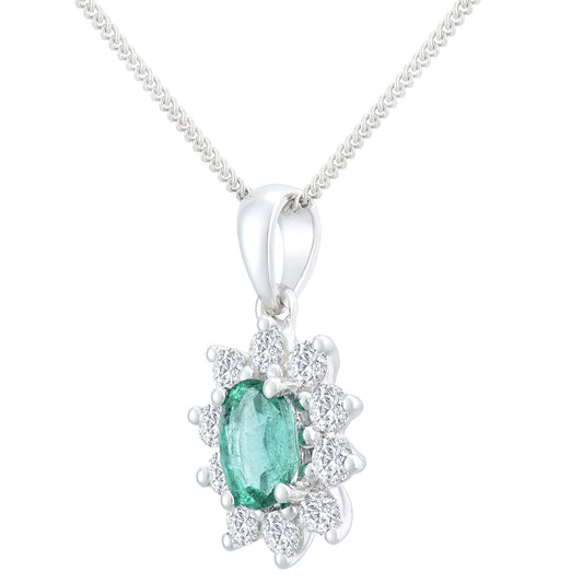 18ct White Gold 1/3ct Diamond Cluster Pendant Necklace 18 inch - PP0AXL4387WEM