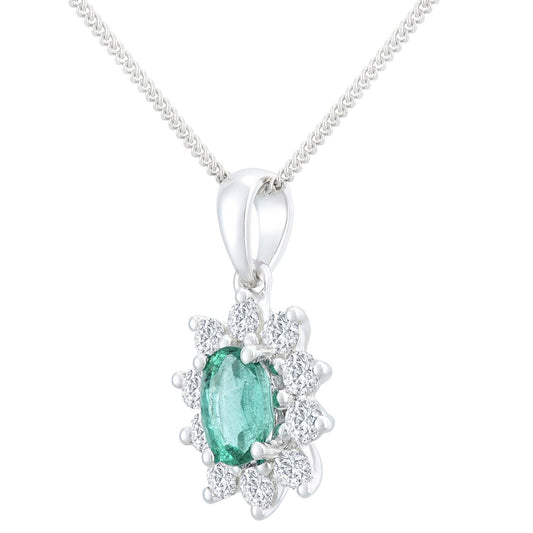 18ct White Gold 1/3ct Diamond Cluster Pendant Necklace 18 inch - PP0AXL4387WEM