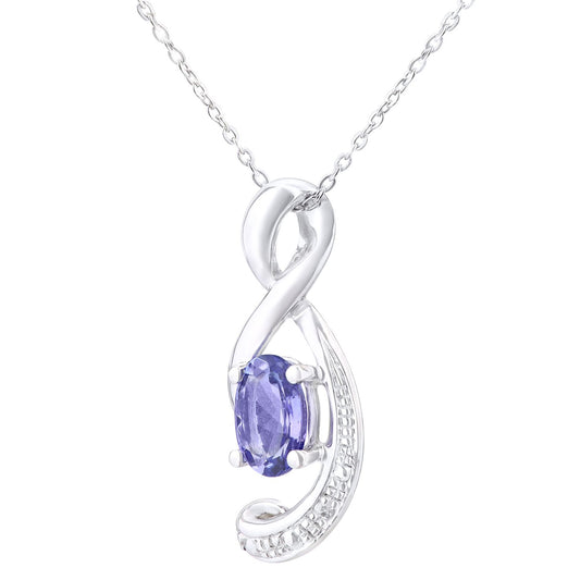 9ct White Gold Diamond Oval 1/2ct Tanzanite Twist Necklace 18" - PP0AXL4418WTanz