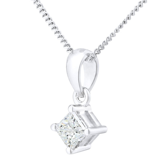 18ct White Gold Princess 1/4ct Diamond Solitaire Necklace 18" - PP0AXL4835W18JPK