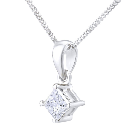 18ct White Gold Princess 1/4ct Diamond Solitaire Necklace 18" - PP0AXL4835W18JSI