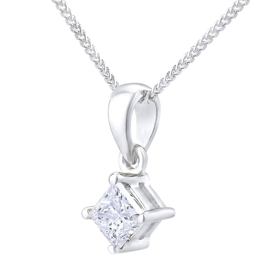 18ct White Gold Princess 1/4ct Diamond Solitaire Necklace 18" - PP0AXL4835W18JSI
