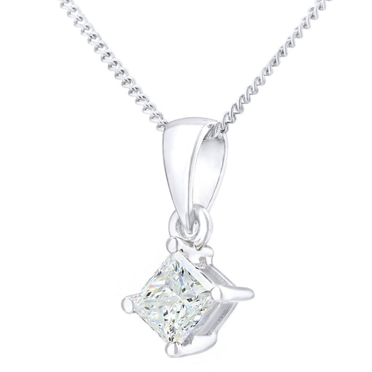Platinum Princess 1/3ct Diamond Solitaire Pendant Necklace 18" - PP0AXL4836PTJSI
