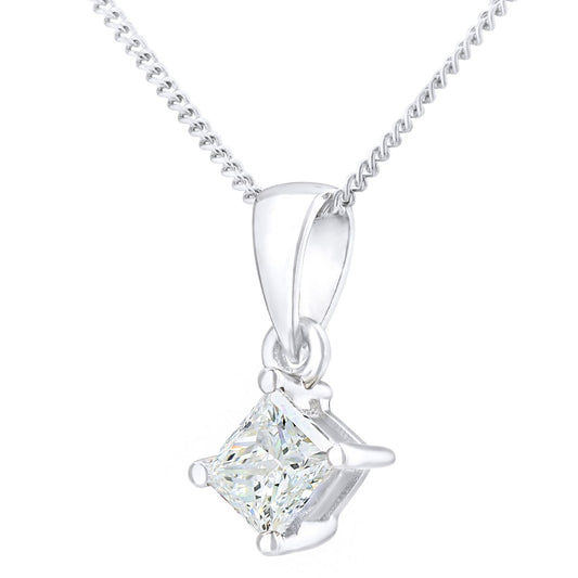 18ct White Gold Princess 1/3ct Diamond Solitaire Necklace 18" - PP0AXL4836W18JPK