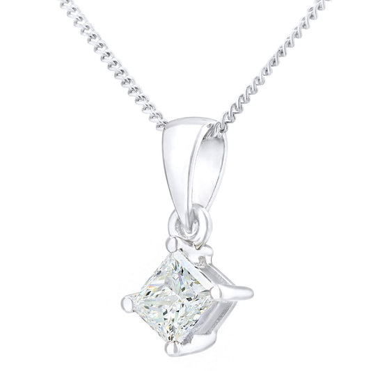 18ct White Gold Princess 1/3ct Diamond Solitaire Necklace 18" - PP0AXL4836W18JSI
