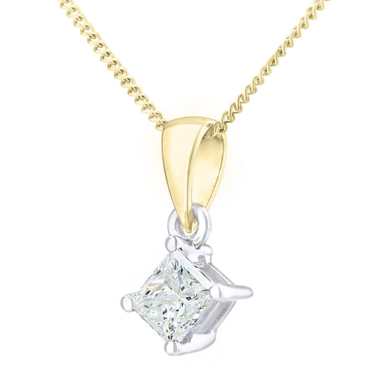 18ct Gold Princess 1/3ct Diamond Solitaire Pendant Necklace 18" - PP0AXL4836Y18JPK
