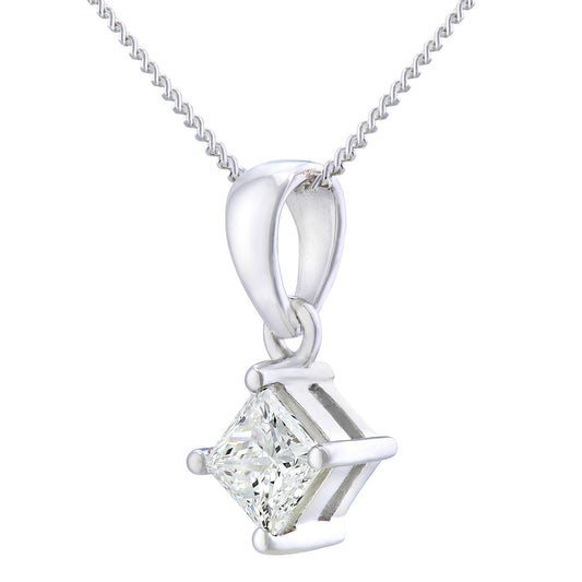 Platinum Princess 1/2ct Diamond Solitaire Pendant Necklace 18" - PP0AXL4837PTJPK