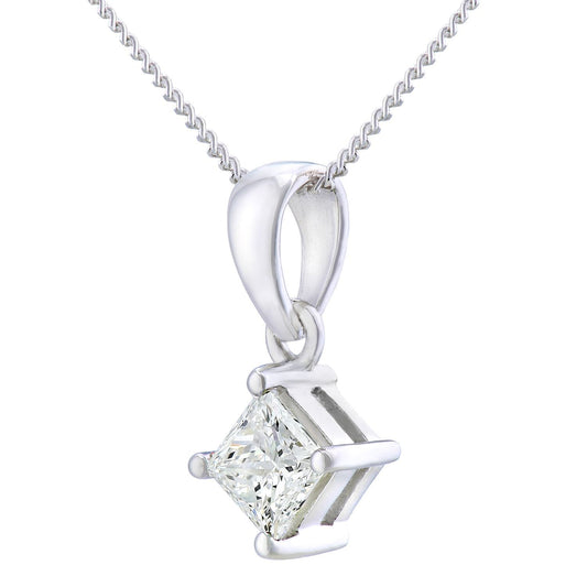 Platinum Princess 1/2ct Diamond Solitaire Pendant Necklace 18" - PP0AXL4837PTJSI