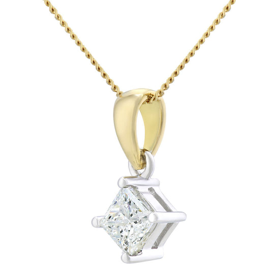 18ct Gold Princess 1/2ct Diamond Solitaire Pendant Necklace 18" - PP0AXL4837Y18JPK
