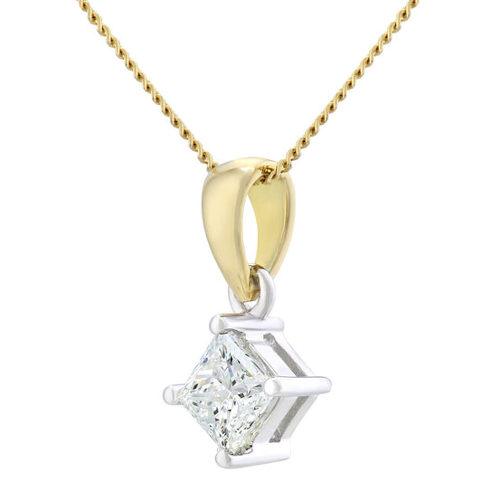 18ct Gold Princess 1/2ct Diamond Solitaire Pendant Necklace 18" - PP0AXL4837Y18JSI