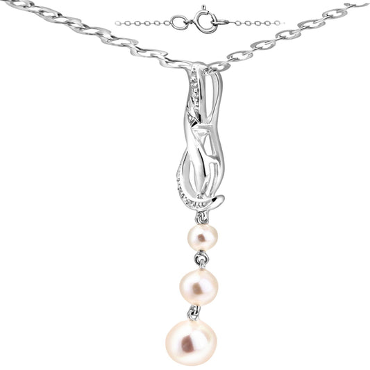 9ct White Gold Diamond Pearl Trilogy Ampersand Necklace 18" - PP0AXL5036WPearl