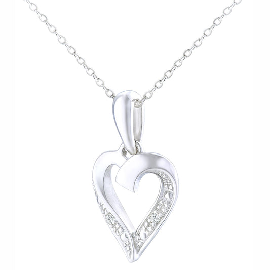 9ct White Gold Round 1pts Diamond Heart Pendant Necklace 18 inch - PP0AXL5058W