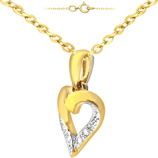 9ct Gold Round 1pts Diamond Heart Pendant Necklace 18 inch - PP0AXL5058Y
