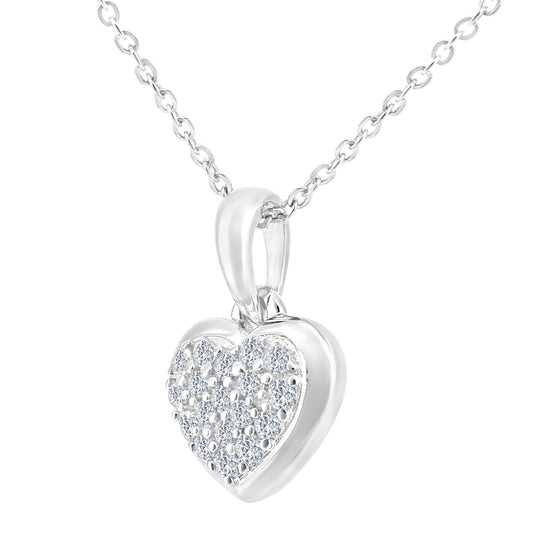 9ct White Gold Round 10pts Diamond Heart Pendant Necklace 18 inch - PP0AXL5923W