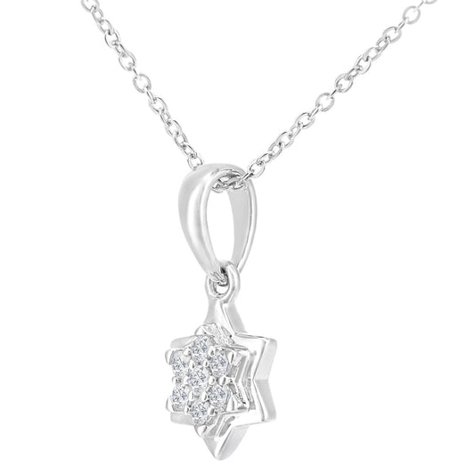 9ct White Gold 7pts Diamond Halo Star Pendant Necklace 18 inch - PP0AXL5925W
