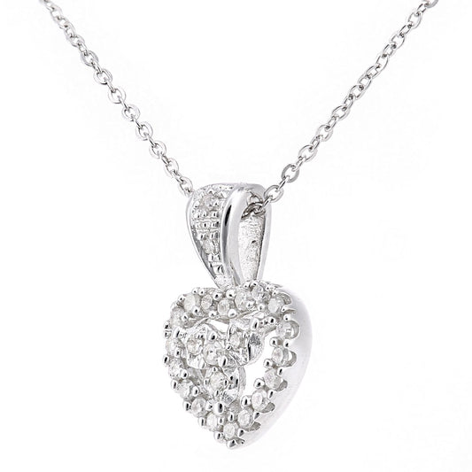 9ct White Gold Round 12pts Diamond Heart Pendant Necklace 18 inch - PP0AXL5928W