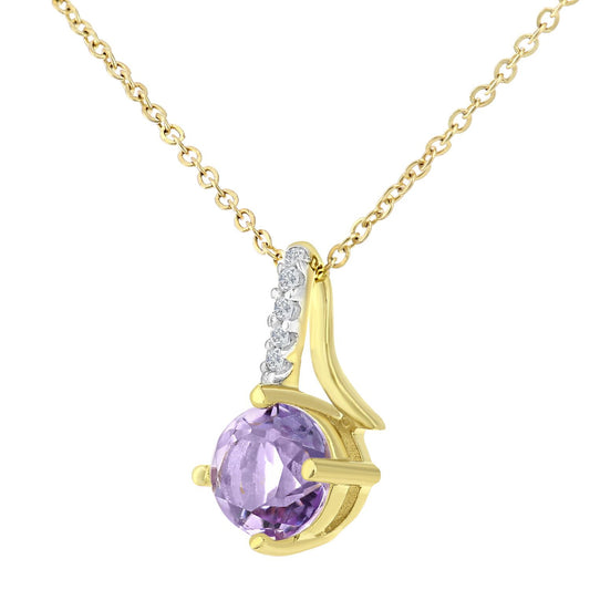 9ct Gold 2pts Diamond 0.47ct Amethyst Kiss Crossover Necklace 18" - PP0AXL5929YAM