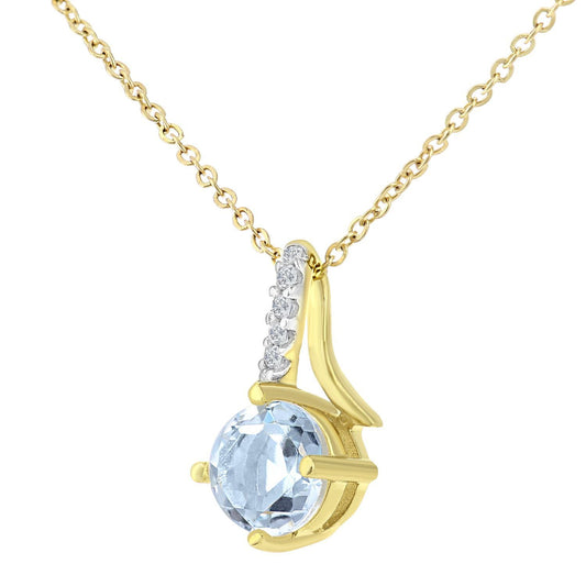 9ct Gold 2pts Diamond 0.62ct Blue Topaz Kiss Necklace 18" - PP0AXL5929YBT