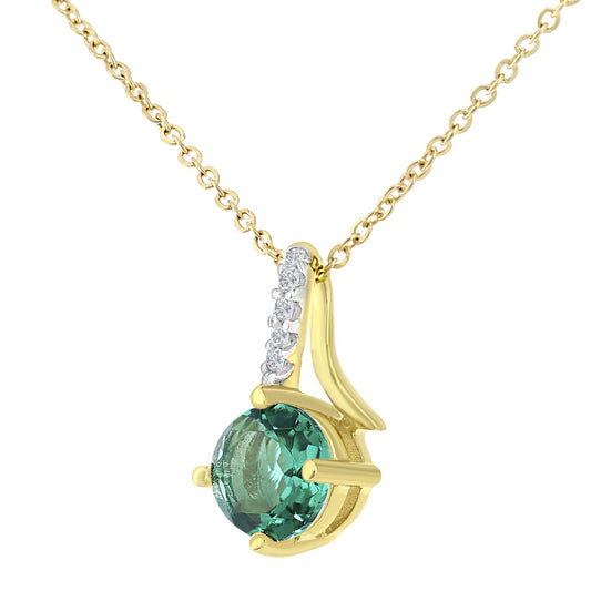 9ct Gold 2pts Diamond 0.37ct Created Emerald Kiss Necklace 18" - PP0AXL5929YCEM