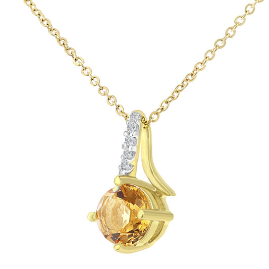 9ct Gold 2pts Diamond 0.39ct Citrine Kiss Crossover Necklace 18" - PP0AXL5929YCT