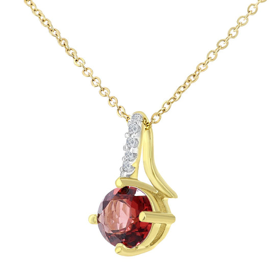 9ct Gold 2pts Diamond 0.63ct Garnet Kiss Crossover Necklace 18" - PP0AXL5929YGT