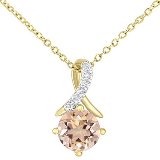 9ct Gold 3pts Diamond 0.45ct Morganite Kiss Necklace 18" - PP0AXL5929YMG