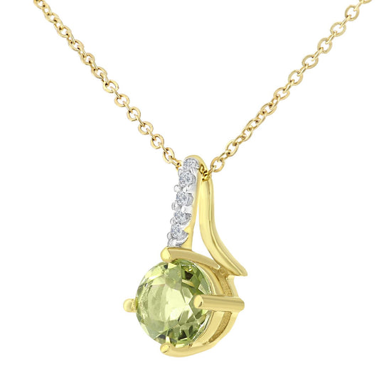 9ct Gold 2pts Diamond 0.55ct Peridot Kiss Crossover Necklace 18" - PP0AXL5929YPD